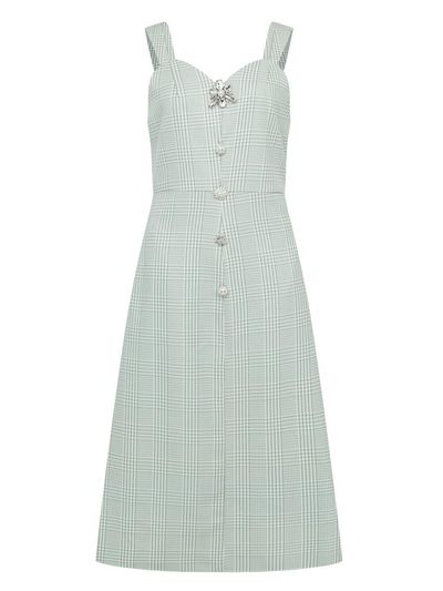 EJnolee [EJnolee White Flame] Jewelry Check Midi Dress [GREEN]