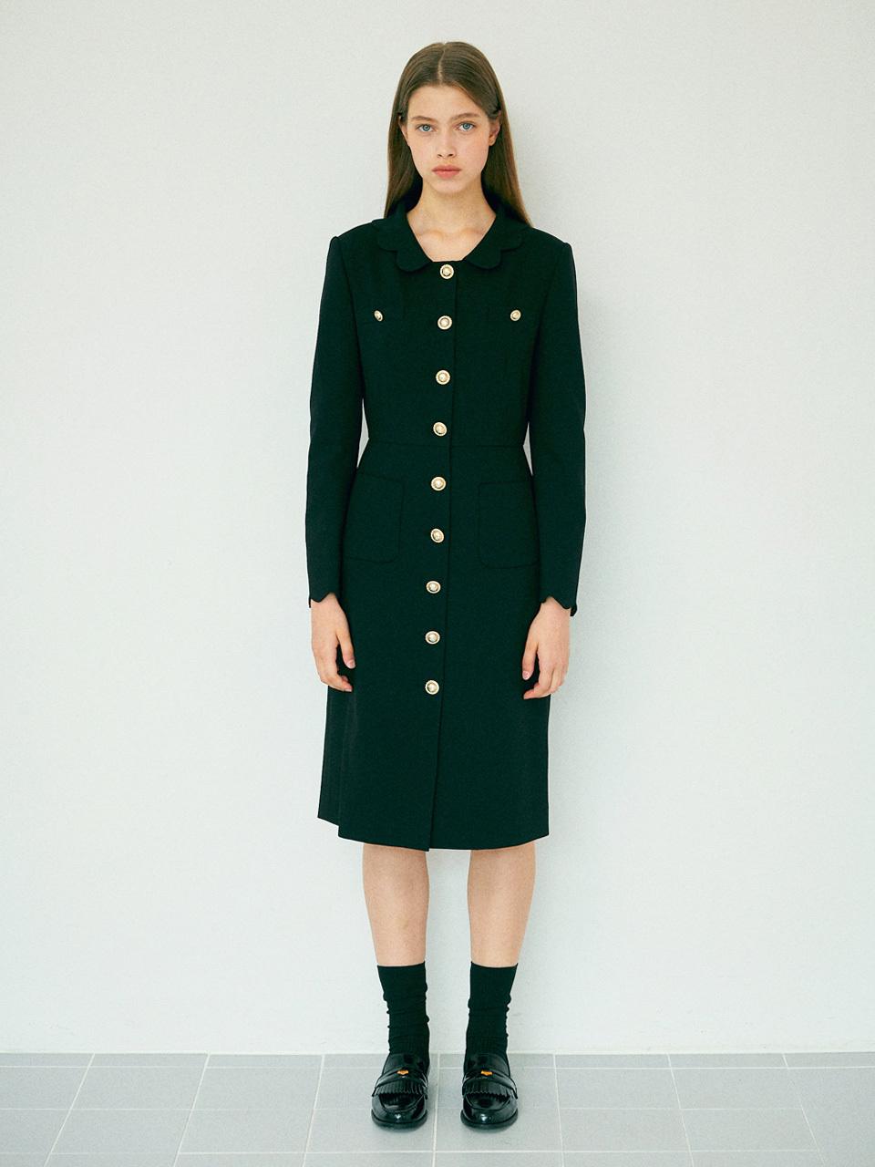 EJnolee EJnolee WHITE Flame Petal Collar Midi Dress [Black]