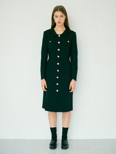 EJnolee EJnolee WHITE Flame Petal Collar Midi Dress [Black]
