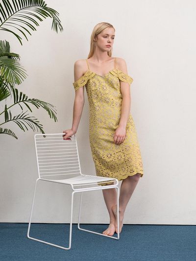 EJnolee Flower Lace Slip Midi Dress [Yellow]