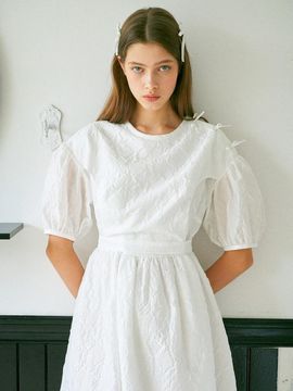 EJnolee Made to Order Floral Rounded Midi Dress [White]