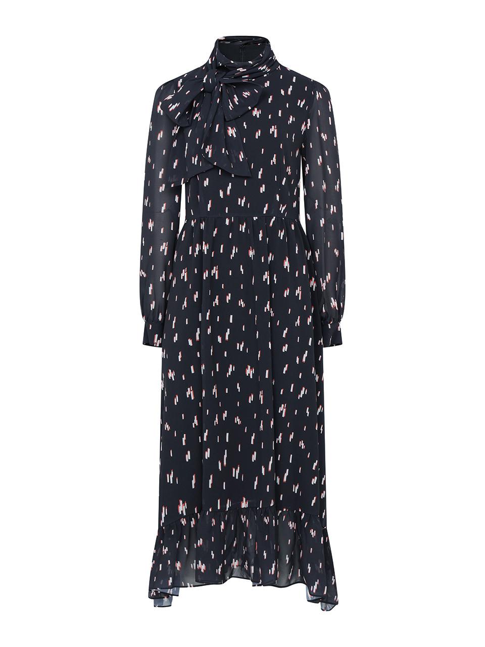 EJnolee Printed Ribbon Long Dress (Black)