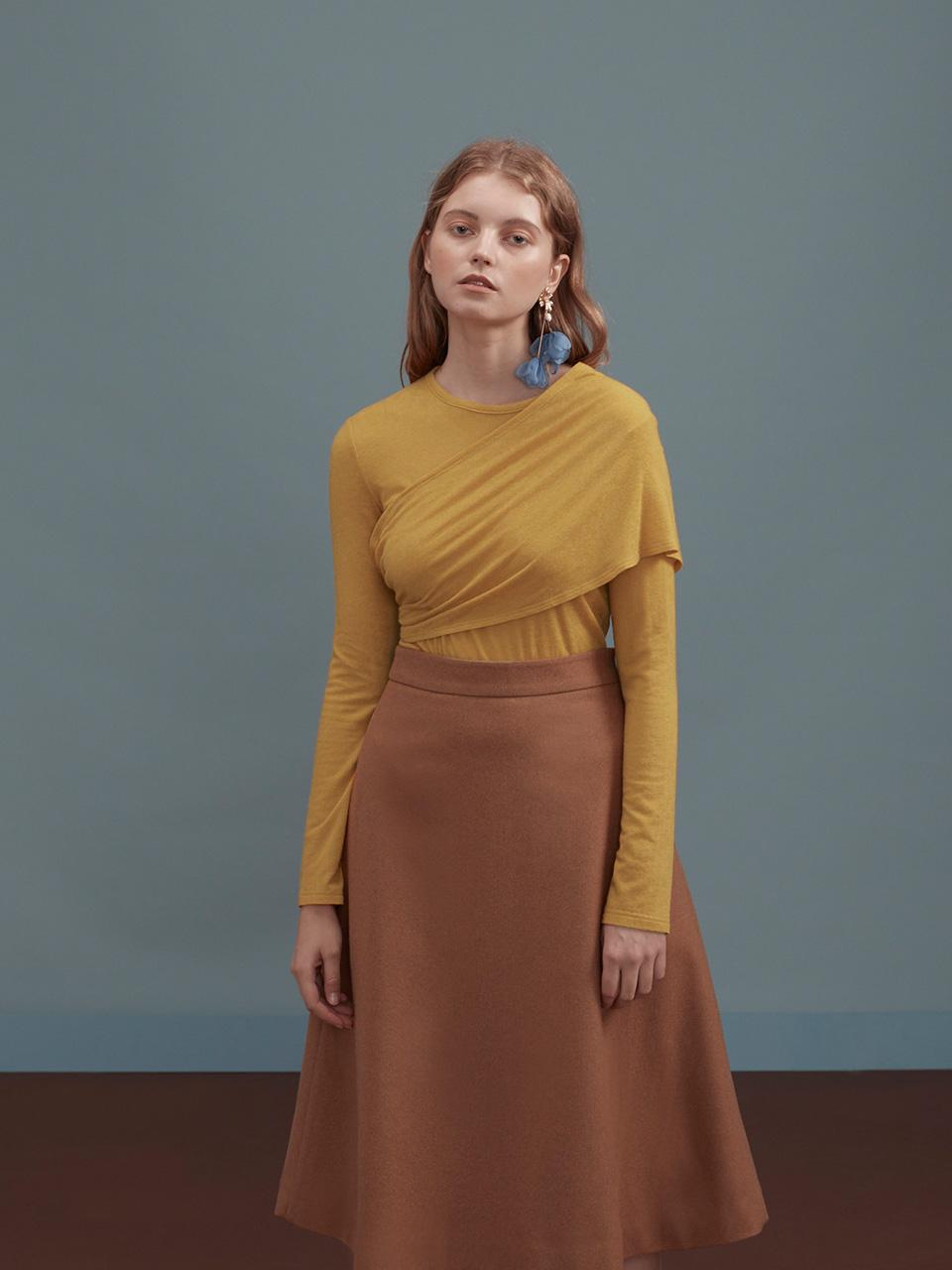 EJnolee Wool Knit Shoulder Strap Sweater [Mustard]