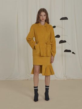 EJnolee Yellow Corduroy Asymmetry Skirt