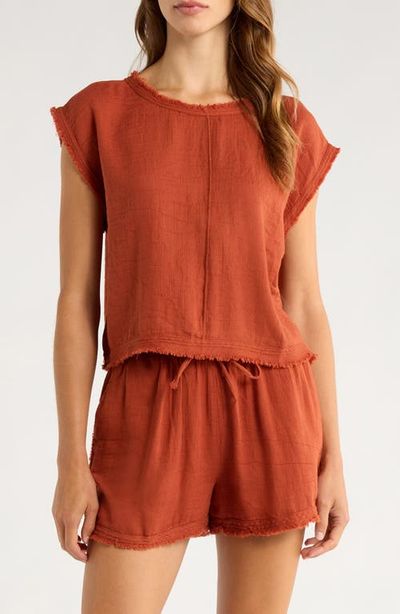 Elan Elan Bali Fray Edge Cotton Cover-Up Crop Top