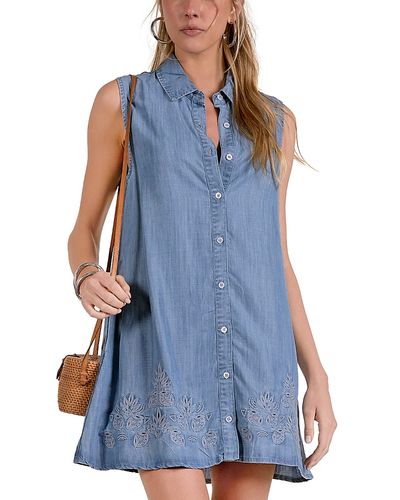 Elan Elan Chambray Sleeveless Shirtdress