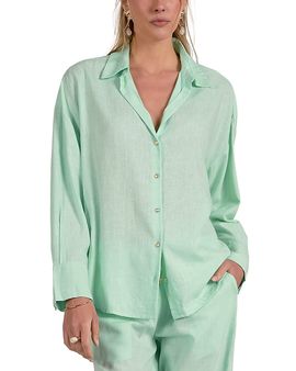Elan Elan Collared Button Down Shirt Swim Cover-Up