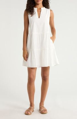 Elan Elan Eyelet Tiered Sleeveless Cover-Up Minidress