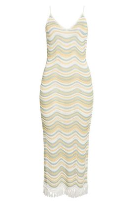 Elan Elan Fringe Open Stitch Sleeveless Cover-Up Knit Midi Dress
