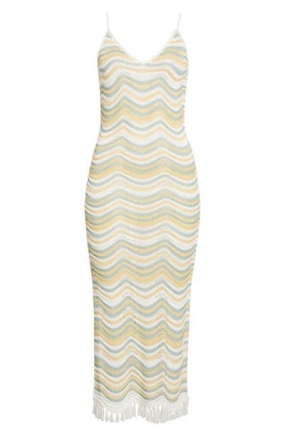 Elan Elan Fringe Open Stitch Sleeveless Cover-Up Knit Midi Dress
