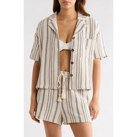 Elan Elan Knit Short Sleeve Button-Up Cover-Up Shirt