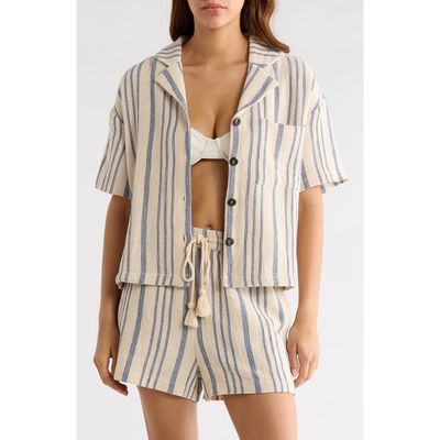 Elan Elan Knit Short Sleeve Button-Up Cover-Up Shirt
