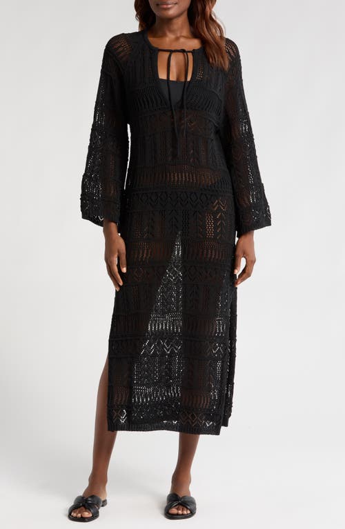 Elan Elan Lace Knit Long Sleeve Cover-Up Midi Dress