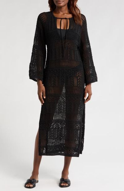 Elan Elan Lace Knit Long Sleeve Cover-Up Midi Dress