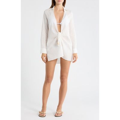 Elan Elan Long Sleeve Semisheer Cotton Cover-Up