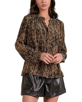 Elan Elan Pleated Mandarin Collar Blouse