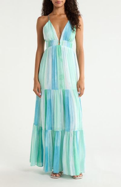 Elan Elan Print Tiered Halter Maxi Dress