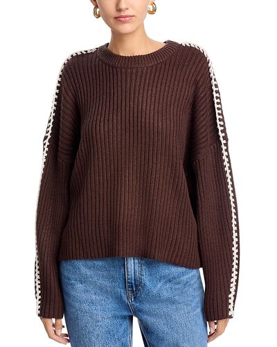 Elan Elan Ribbed Blanket Stitch Sweater