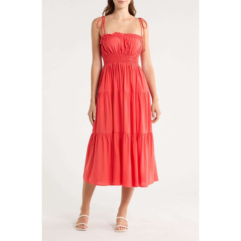Elan Elan Ruffle Shirred Tie Strap Tiered Cover-Up Sundress 