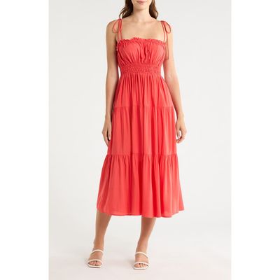 Elan Elan Ruffle Shirred Tie Strap Tiered Cover-Up Sundress 