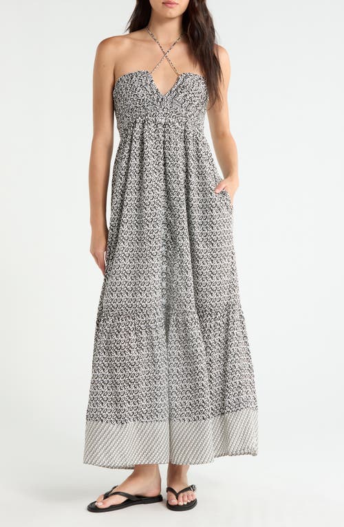 Elan Elan Strapless Border Print Tiered Maxi Dress