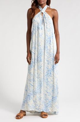 Elan Elan Stripe Cover-Up Halter Maxi Dress