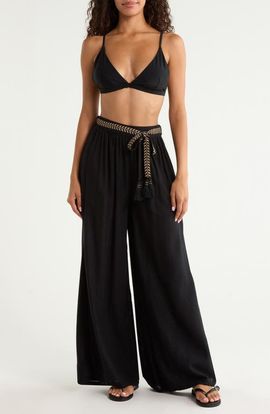 Elan Elan Tie Belt Wide Leg Cover-Up Pants