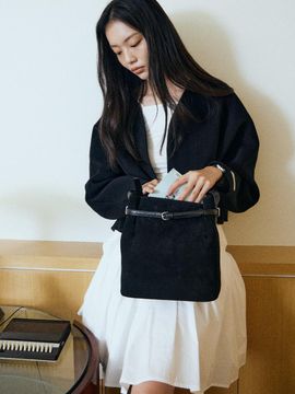 ELBATEGEV Mallory Large Bucket Bag Suede Black