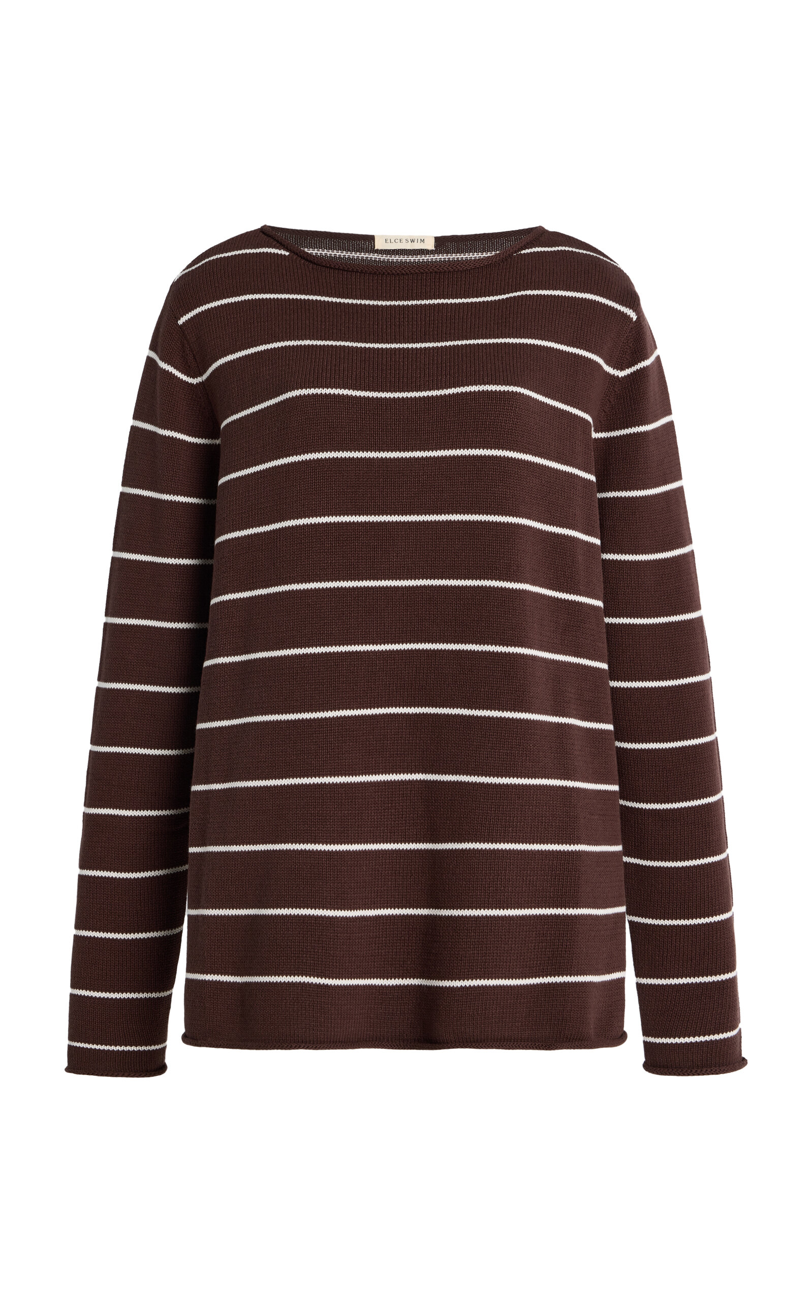 ELCE - Exclusive Manon Striped Knit Cotton Top Brown L