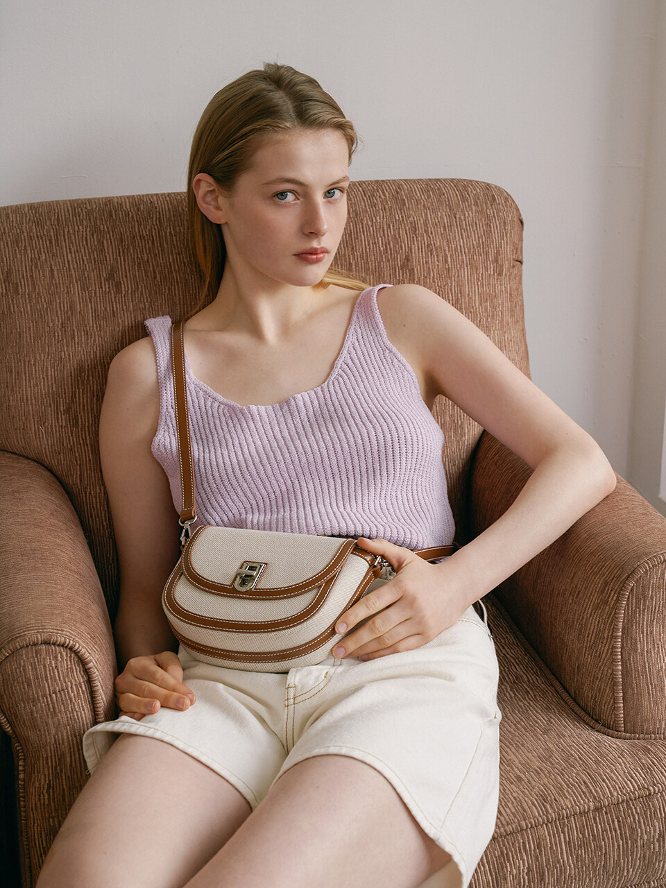 ELEGANCE PARIS Boni Plaz Canvas Mini Cross Bag_Brown