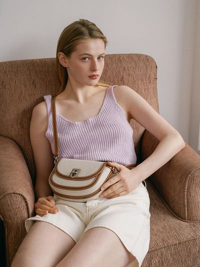 ELEGANCE PARIS Boni Plaz Canvas Mini Cross Bag_Brown