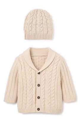 Elegant Baby Elegant Baby Horseshoe Cable Knit Cotton Cardigan & Hat Set