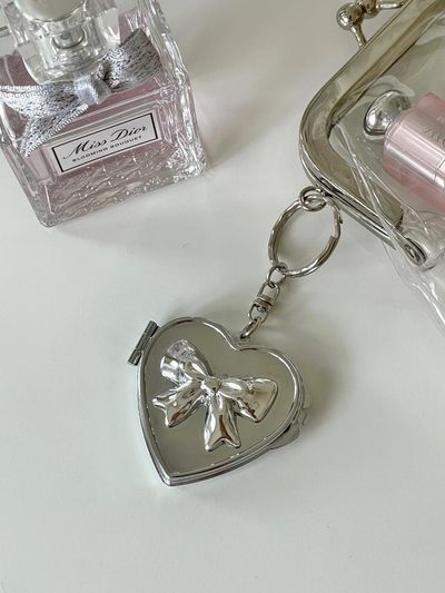 Elegant table Heart Ribbon Mirror Keyring Pouch Phone Keyring