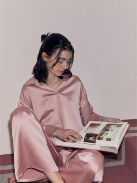 ELEMENT905 Silky Asymmetrical Relaxed Fit Loungewear Set [Pink]