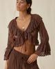Elevator Disco Elevator Disco Eleanor Sheer Lace Ruffle Bell Sleeve Crop Top in Brown, Women's at Urban Outfitters - 1