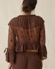 Elevator Disco Elevator Disco Eleanor Sheer Lace Ruffle Bell Sleeve Crop Top in Brown, Women's at Urban Outfitters - 3