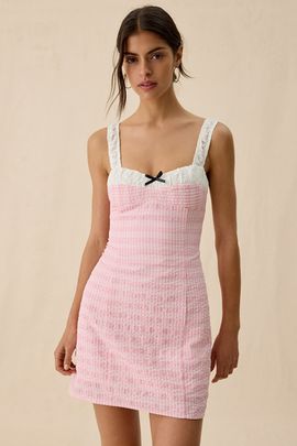 Elevator Disco Elevator Disco Urban Sass Seersucker Bustier Mini Dress in Pink, Women's at Urban Outfitters