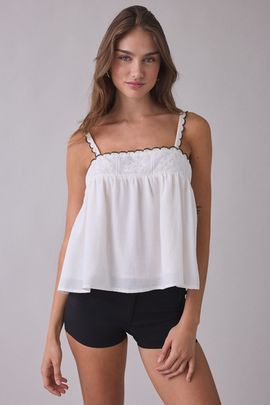 Elevator Disco Elevator Disco Wednesday Lace Trim Babydoll Tank Top in White, Women's at Urban Outfitters