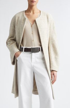 Eleventy Eleventy Belted Sequin Wool Blend Bouclé Coat