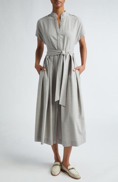 Eleventy Eleventy Cap Sleeve Stretch Wool Midi Shirtdress