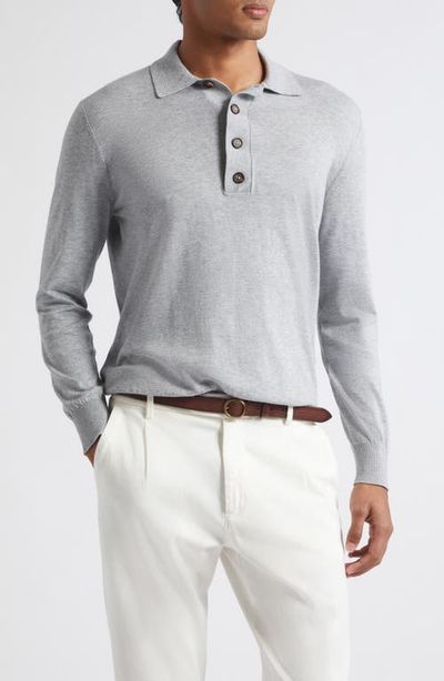 Eleventy Eleventy Cotton & Cashmere Long Sleeve Polo