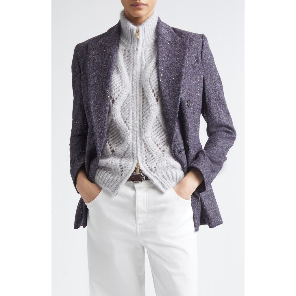 Eleventy Eleventy Double Breasted Sequin Detail Alpaca Blend Blazer
