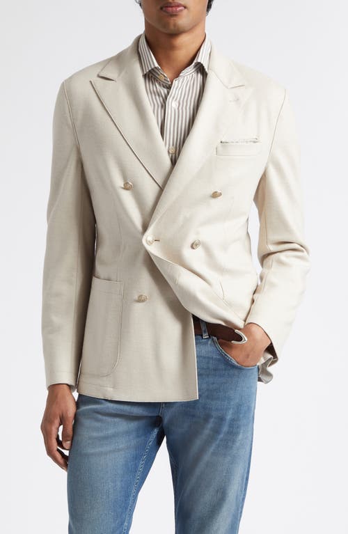 Eleventy Eleventy Double Breasted Tan Knit Wool Blend Peak Lapel Sport Coat