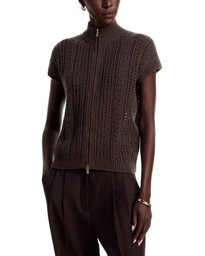 Eleventy Eleventy Double Zipper Mock Neck Cashmere Sweater