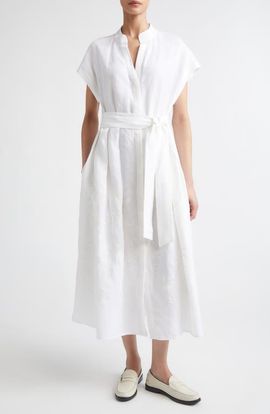 Eleventy Eleventy Embroidered Linen Shirtdress