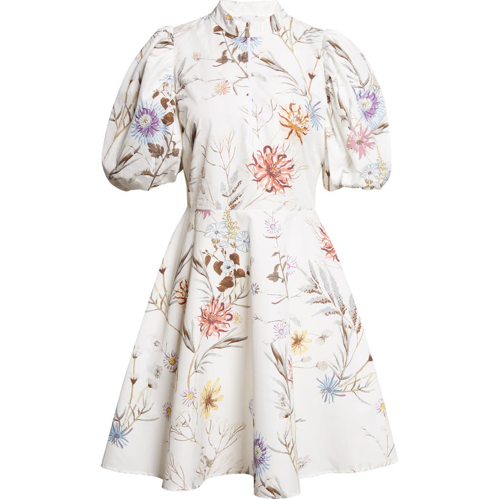 Eleventy Eleventy Floral Puff Sleeve Cotton Poplin Dress