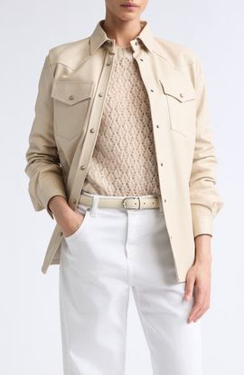 Eleventy Eleventy Lambskin Leather Snap Front Shirt