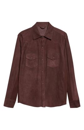 Eleventy Eleventy Mixed Media Western Suede & Merino Wool Snap Overshirt