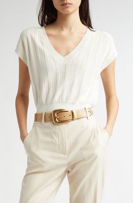 Eleventy Eleventy Mixed Stitch V-Neck Crop Sweater Vest