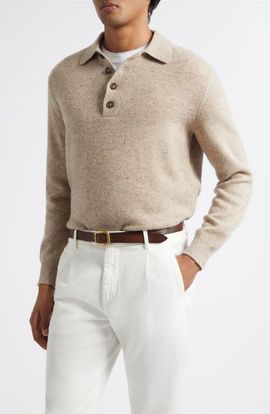 Eleventy Eleventy Nepped Wool Polo Sweater